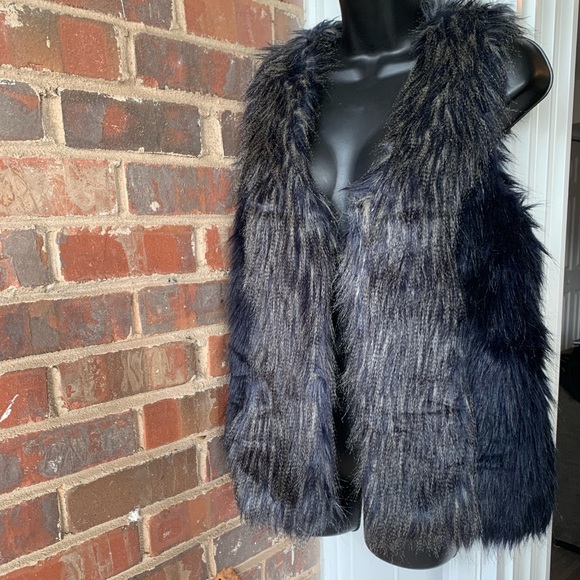 Jackets & Blazers - Grey and Blue Faux Fur Vest